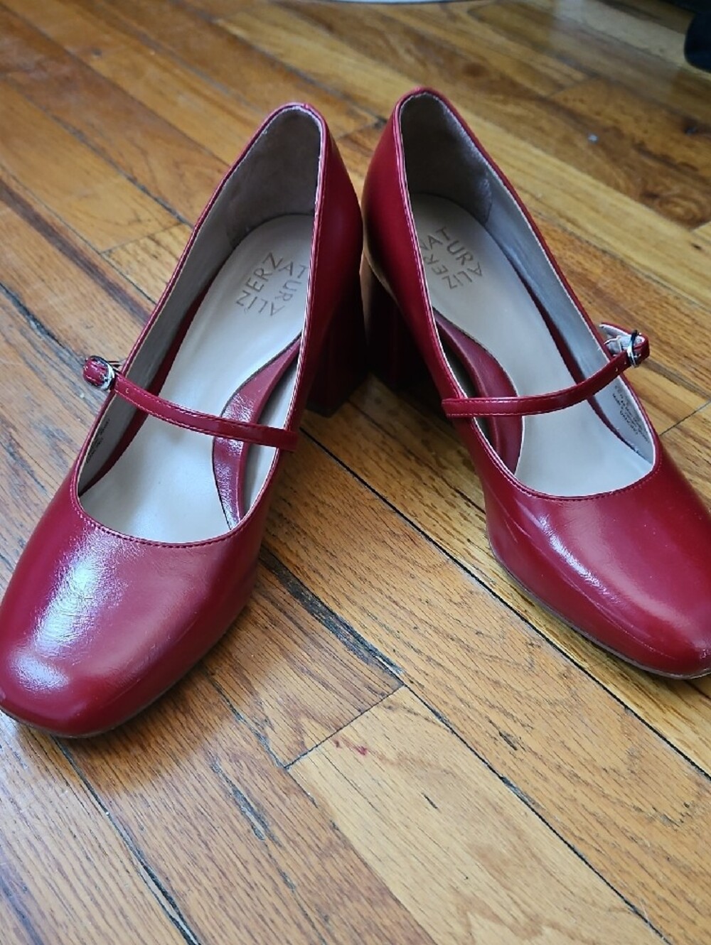 Naturalizer Red Mary Jane Block Heels with Ankle Strap - Picture 2 of 16